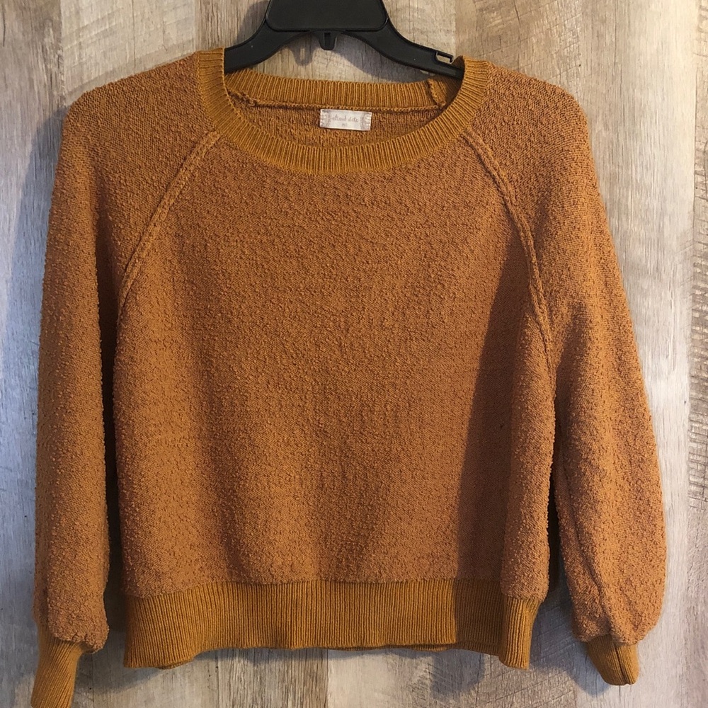 Altar'd State Cozy Textured Crewneck Sweater - Mustard Brown